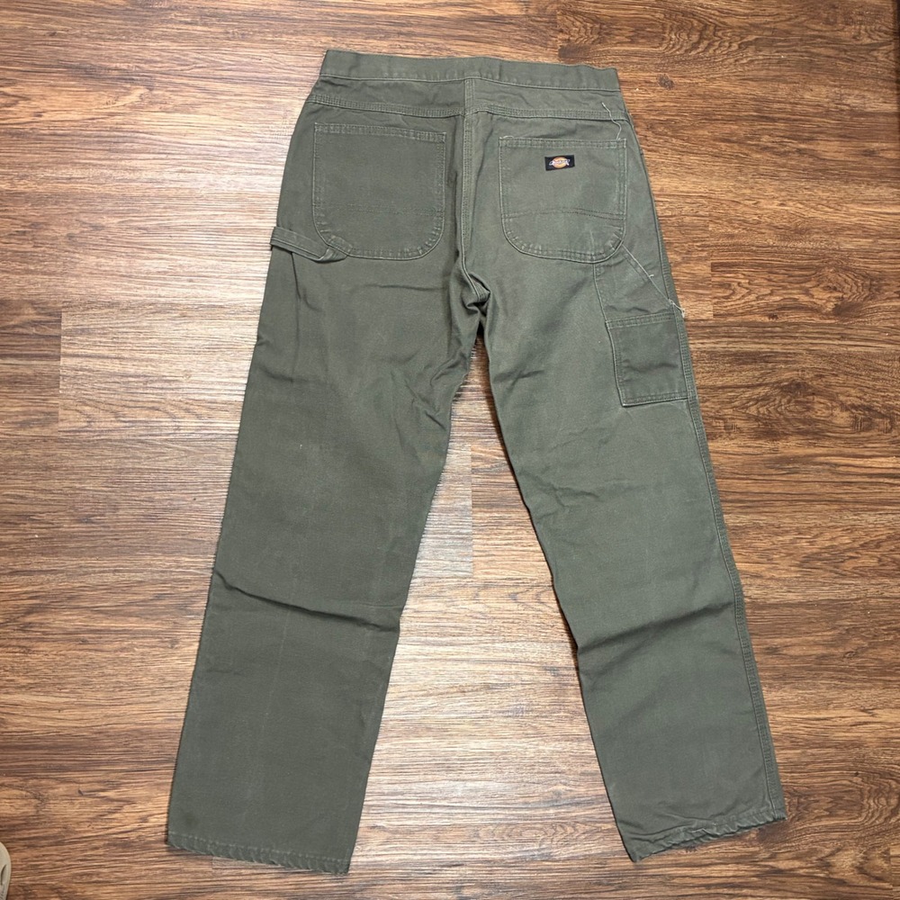 Dickies 1939 Carpenter Pants Mens 34x32 Rinsed Moss Green Duck Canvas Workwear - Picture 2 of 8